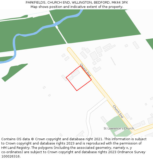 PARKFIELDS, CHURCH END, WILLINGTON, BEDFORD, MK44 3PX: Location map and indicative extent of plot