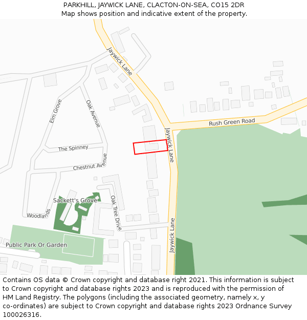 PARKHILL, JAYWICK LANE, CLACTON-ON-SEA, CO15 2DR: Location map and indicative extent of plot