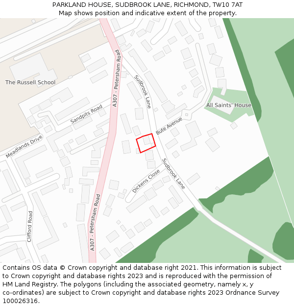 PARKLAND HOUSE, SUDBROOK LANE, RICHMOND, TW10 7AT: Location map and indicative extent of plot