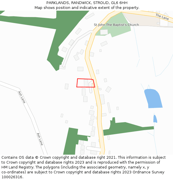 PARKLANDS, RANDWICK, STROUD, GL6 6HH: Location map and indicative extent of plot