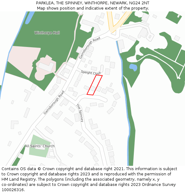 PARKLEA, THE SPINNEY, WINTHORPE, NEWARK, NG24 2NT: Location map and indicative extent of plot