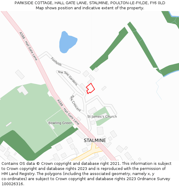 PARKSIDE COTTAGE, HALL GATE LANE, STALMINE, POULTON-LE-FYLDE, FY6 0LD: Location map and indicative extent of plot