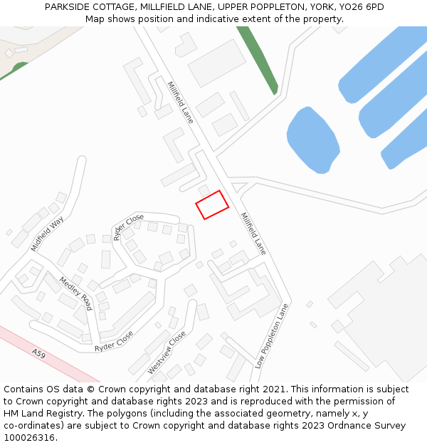 PARKSIDE COTTAGE, MILLFIELD LANE, UPPER POPPLETON, YORK, YO26 6PD: Location map and indicative extent of plot