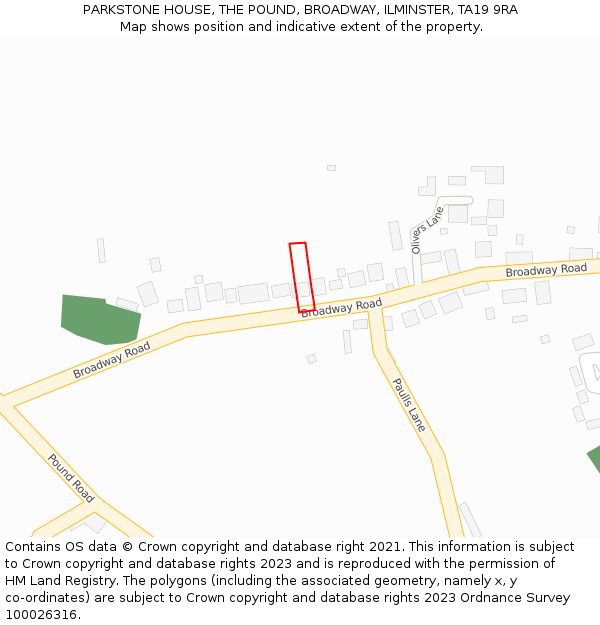 PARKSTONE HOUSE, THE POUND, BROADWAY, ILMINSTER, TA19 9RA: Location map and indicative extent of plot