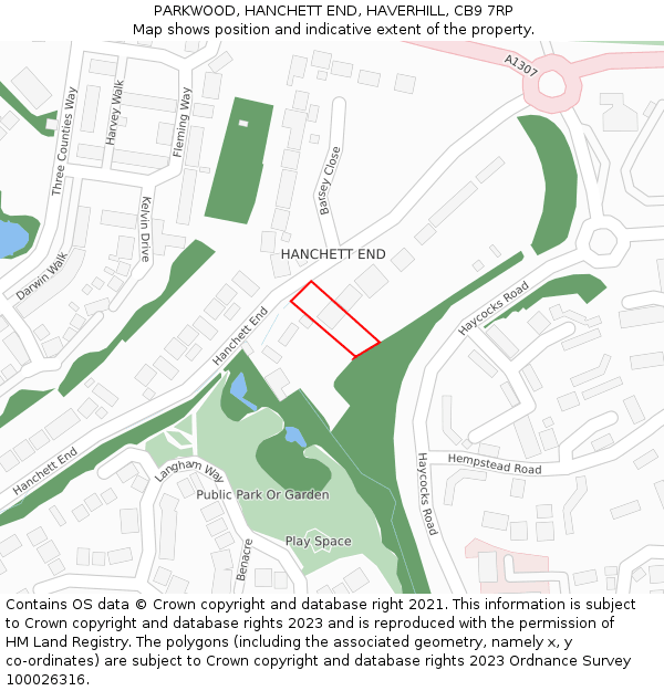 PARKWOOD, HANCHETT END, HAVERHILL, CB9 7RP: Location map and indicative extent of plot