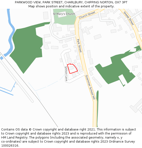 PARKWOOD VIEW, PARK STREET, CHARLBURY, CHIPPING NORTON, OX7 3PT: Location map and indicative extent of plot