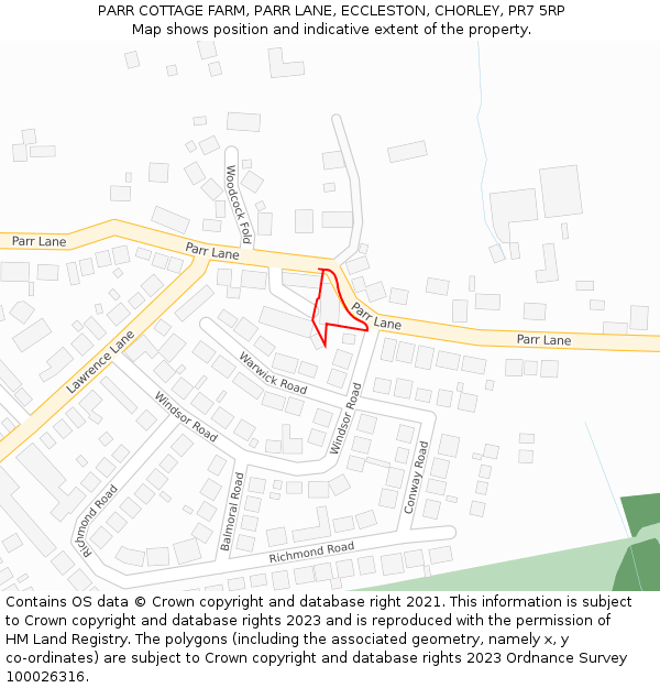 PARR COTTAGE FARM, PARR LANE, ECCLESTON, CHORLEY, PR7 5RP: Location map and indicative extent of plot