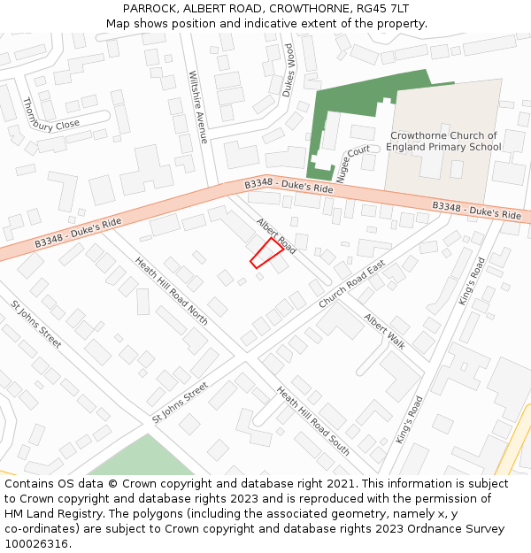 PARROCK, ALBERT ROAD, CROWTHORNE, RG45 7LT: Location map and indicative extent of plot