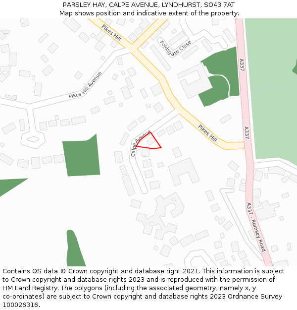 PARSLEY HAY, CALPE AVENUE, LYNDHURST, SO43 7AT: Location map and indicative extent of plot