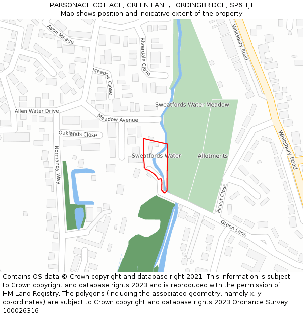 PARSONAGE COTTAGE, GREEN LANE, FORDINGBRIDGE, SP6 1JT: Location map and indicative extent of plot