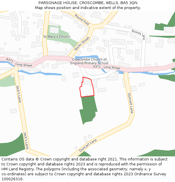PARSONAGE HOUSE, CROSCOMBE, WELLS, BA5 3QN: Location map and indicative extent of plot