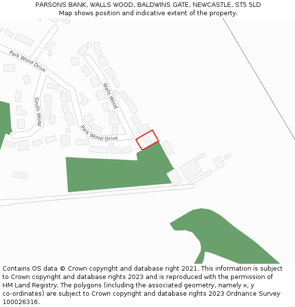 PARSONS BANK, WALLS WOOD, BALDWINS GATE, NEWCASTLE, ST5 5LD: Location map and indicative extent of plot