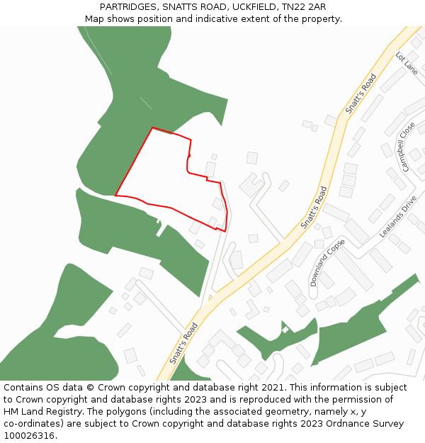 PARTRIDGES, SNATTS ROAD, UCKFIELD, TN22 2AR: Location map and indicative extent of plot