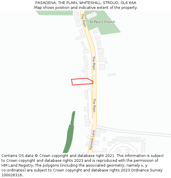 PASADENA, THE PLAIN, WHITESHILL, STROUD, GL6 6AA: Location map and indicative extent of plot