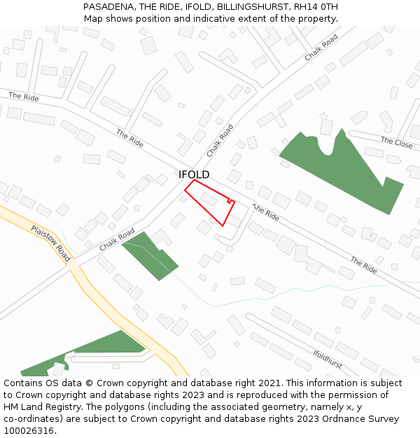 PASADENA, THE RIDE, IFOLD, BILLINGSHURST, RH14 0TH: Location map and indicative extent of plot