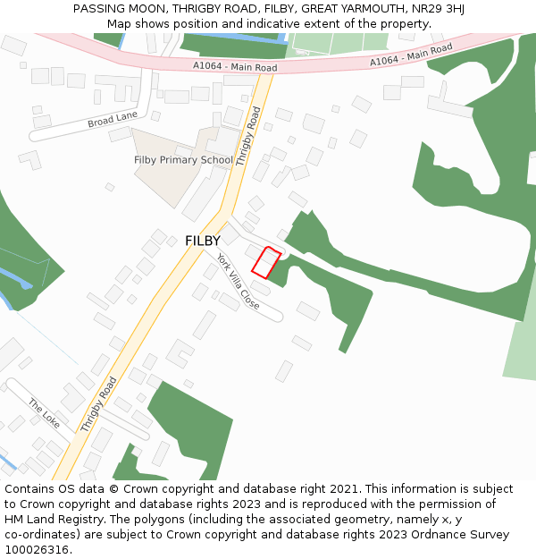 PASSING MOON, THRIGBY ROAD, FILBY, GREAT YARMOUTH, NR29 3HJ: Location map and indicative extent of plot