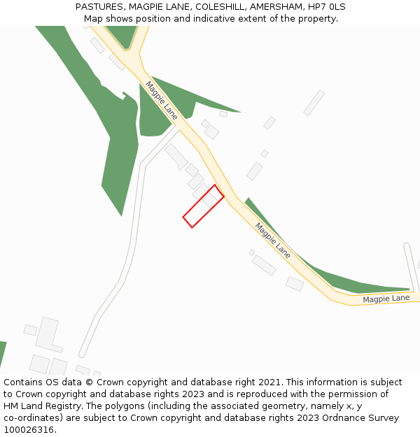 PASTURES, MAGPIE LANE, COLESHILL, AMERSHAM, HP7 0LS: Location map and indicative extent of plot