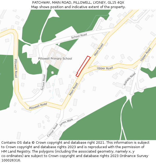 PATCHWAY, MAIN ROAD, PILLOWELL, LYDNEY, GL15 4QX: Location map and indicative extent of plot