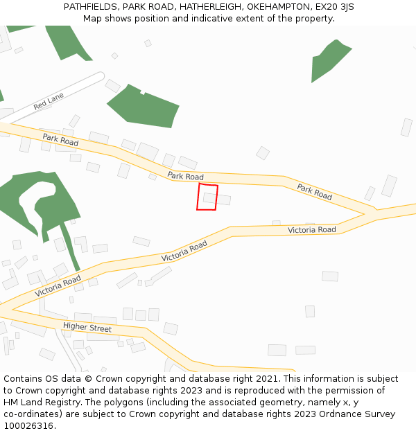 PATHFIELDS, PARK ROAD, HATHERLEIGH, OKEHAMPTON, EX20 3JS: Location map and indicative extent of plot