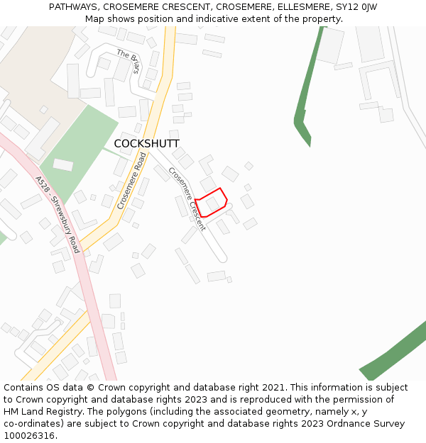 PATHWAYS, CROSEMERE CRESCENT, CROSEMERE, ELLESMERE, SY12 0JW: Location map and indicative extent of plot