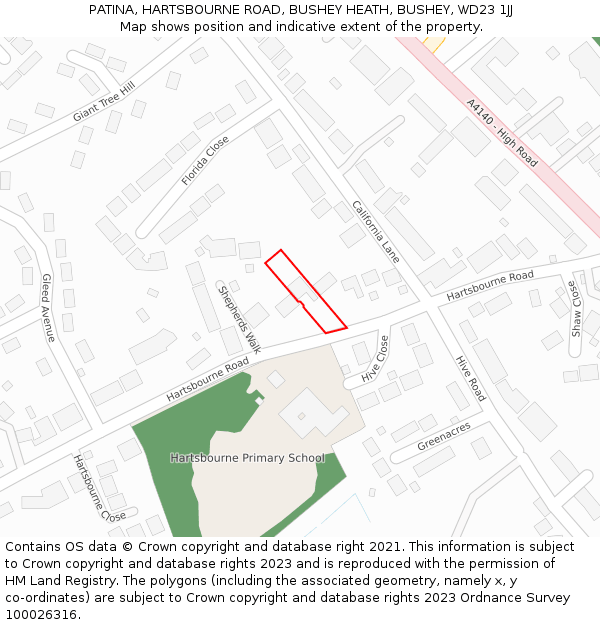 PATINA, HARTSBOURNE ROAD, BUSHEY HEATH, BUSHEY, WD23 1JJ: Location map and indicative extent of plot