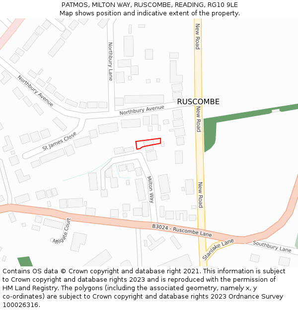 PATMOS, MILTON WAY, RUSCOMBE, READING, RG10 9LE: Location map and indicative extent of plot