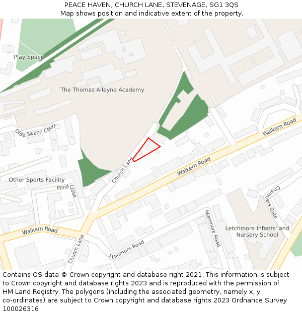 PEACE HAVEN, CHURCH LANE, STEVENAGE, SG1 3QS: Location map and indicative extent of plot