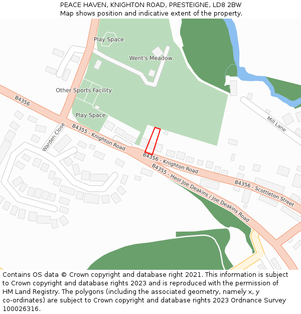 PEACE HAVEN, KNIGHTON ROAD, PRESTEIGNE, LD8 2BW: Location map and indicative extent of plot