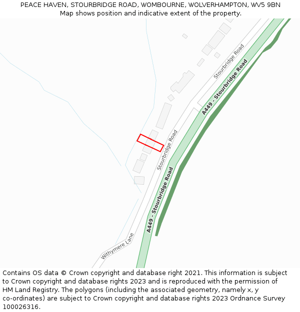 PEACE HAVEN, STOURBRIDGE ROAD, WOMBOURNE, WOLVERHAMPTON, WV5 9BN: Location map and indicative extent of plot