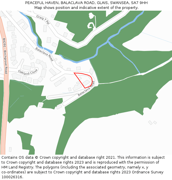 PEACEFUL HAVEN, BALACLAVA ROAD, GLAIS, SWANSEA, SA7 9HH: Location map and indicative extent of plot
