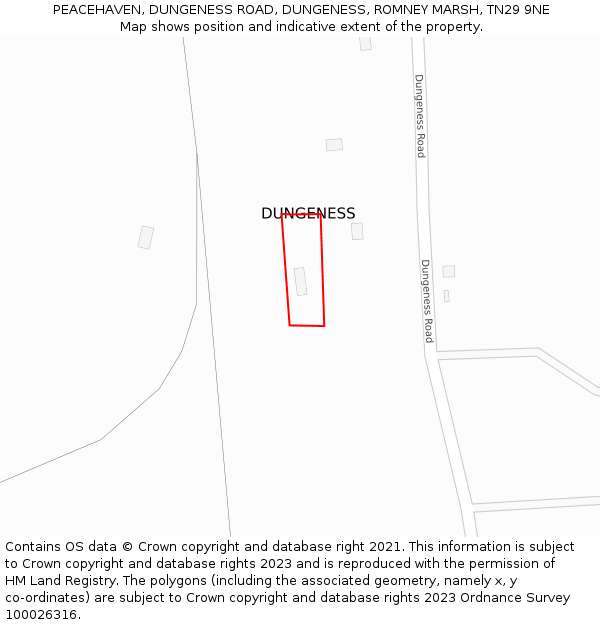 PEACEHAVEN, DUNGENESS ROAD, DUNGENESS, ROMNEY MARSH, TN29 9NE: Location map and indicative extent of plot