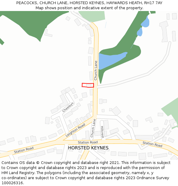 PEACOCKS, CHURCH LANE, HORSTED KEYNES, HAYWARDS HEATH, RH17 7AY: Location map and indicative extent of plot