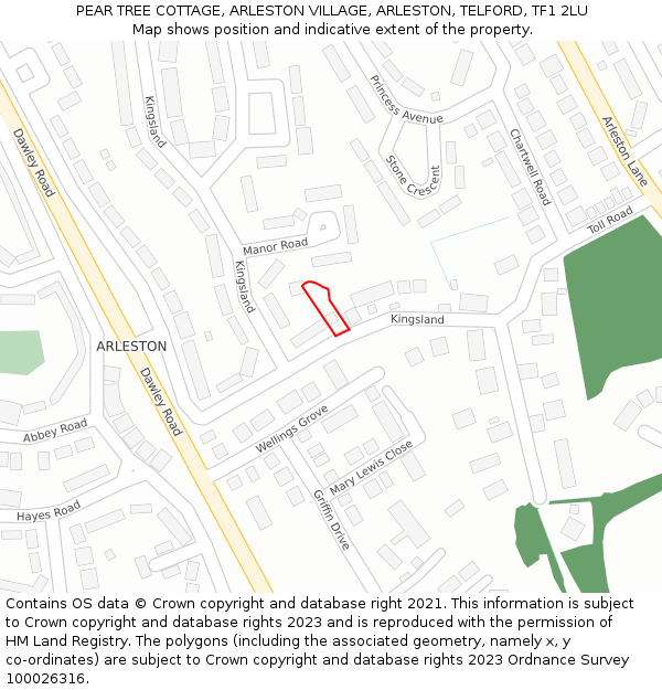 PEAR TREE COTTAGE, ARLESTON VILLAGE, ARLESTON, TELFORD, TF1 2LU: Location map and indicative extent of plot