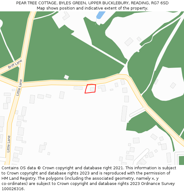 PEAR TREE COTTAGE, BYLES GREEN, UPPER BUCKLEBURY, READING, RG7 6SD: Location map and indicative extent of plot