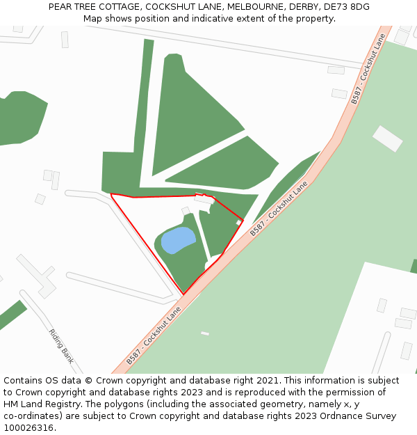 PEAR TREE COTTAGE, COCKSHUT LANE, MELBOURNE, DERBY, DE73 8DG: Location map and indicative extent of plot