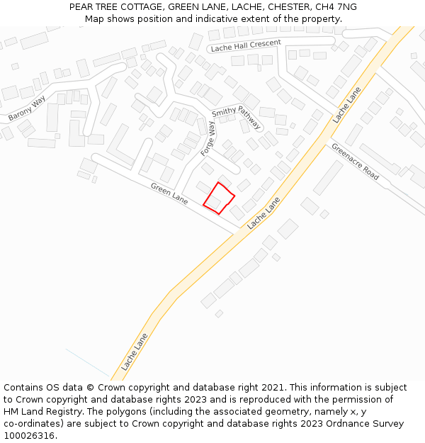 PEAR TREE COTTAGE, GREEN LANE, LACHE, CHESTER, CH4 7NG: Location map and indicative extent of plot