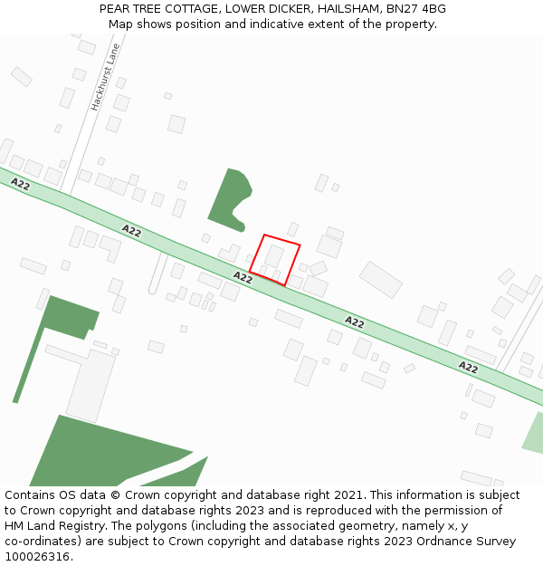 PEAR TREE COTTAGE, LOWER DICKER, HAILSHAM, BN27 4BG: Location map and indicative extent of plot