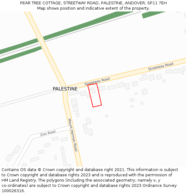 PEAR TREE COTTAGE, STREETWAY ROAD, PALESTINE, ANDOVER, SP11 7EH: Location map and indicative extent of plot