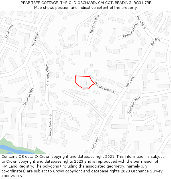 PEAR TREE COTTAGE, THE OLD ORCHARD, CALCOT, READING, RG31 7RF: Location map and indicative extent of plot