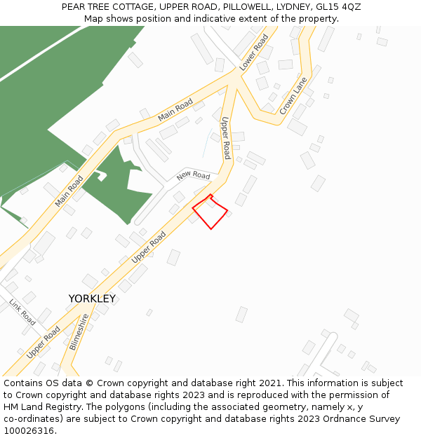 PEAR TREE COTTAGE, UPPER ROAD, PILLOWELL, LYDNEY, GL15 4QZ: Location map and indicative extent of plot