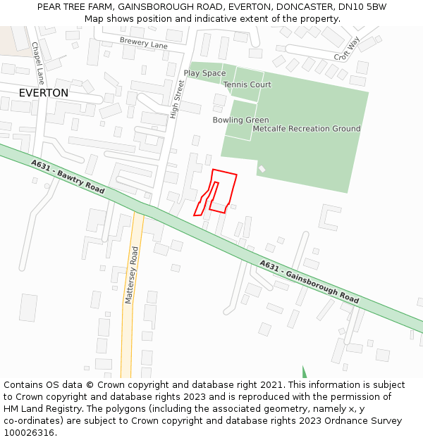 PEAR TREE FARM, GAINSBOROUGH ROAD, EVERTON, DONCASTER, DN10 5BW: Location map and indicative extent of plot