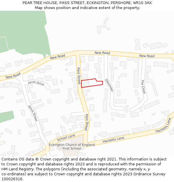 PEAR TREE HOUSE, PASS STREET, ECKINGTON, PERSHORE, WR10 3AX: Location map and indicative extent of plot