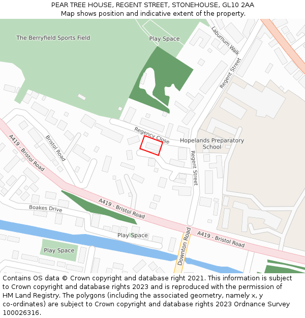 PEAR TREE HOUSE, REGENT STREET, STONEHOUSE, GL10 2AA: Location map and indicative extent of plot