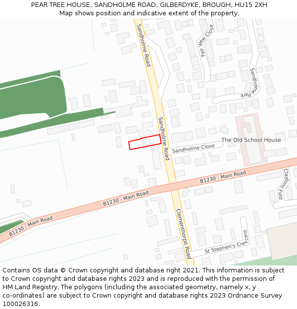 PEAR TREE HOUSE, SANDHOLME ROAD, GILBERDYKE, BROUGH, HU15 2XH: Location map and indicative extent of plot