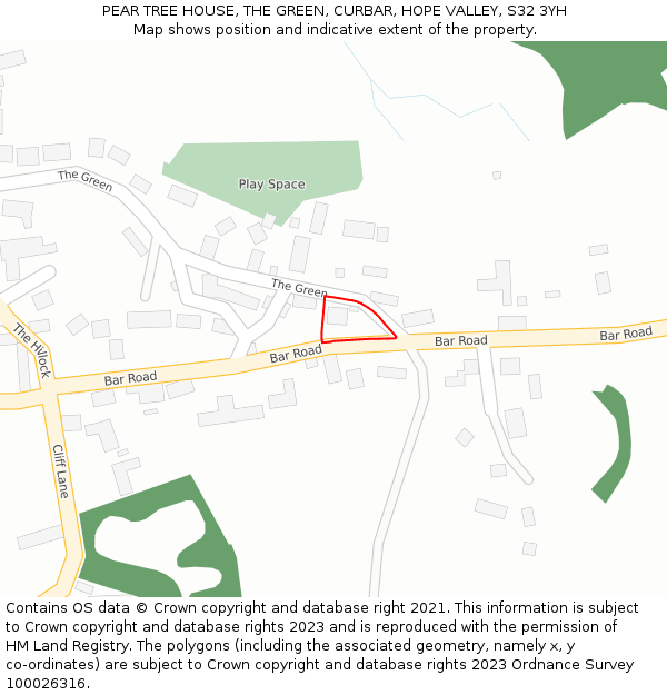 PEAR TREE HOUSE, THE GREEN, CURBAR, HOPE VALLEY, S32 3YH: Location map and indicative extent of plot