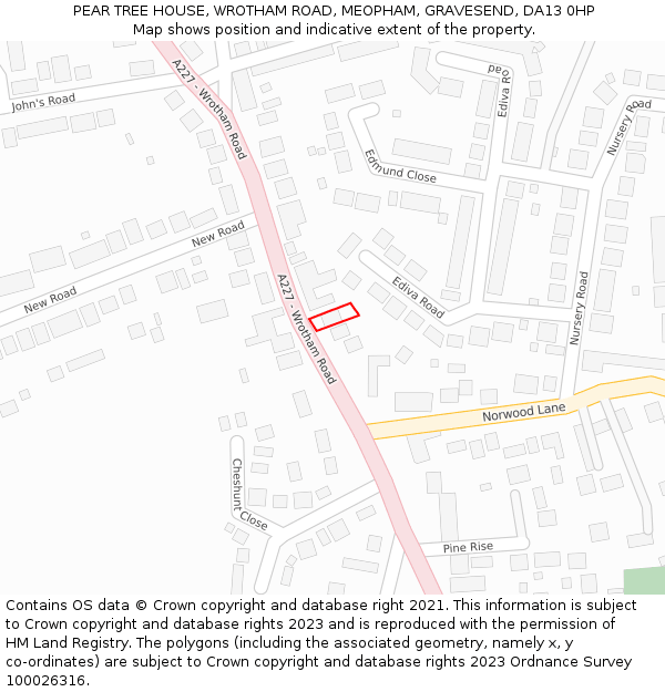 PEAR TREE HOUSE, WROTHAM ROAD, MEOPHAM, GRAVESEND, DA13 0HP: Location map and indicative extent of plot