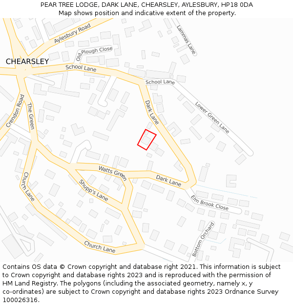 PEAR TREE LODGE, DARK LANE, CHEARSLEY, AYLESBURY, HP18 0DA: Location map and indicative extent of plot