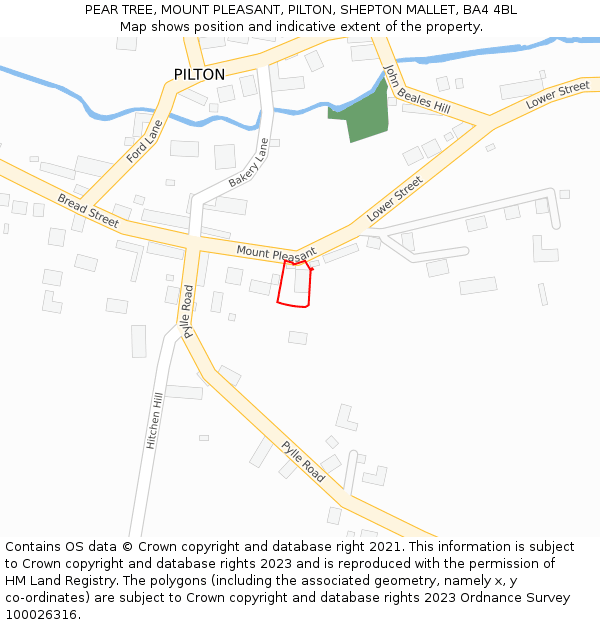 PEAR TREE, MOUNT PLEASANT, PILTON, SHEPTON MALLET, BA4 4BL: Location map and indicative extent of plot