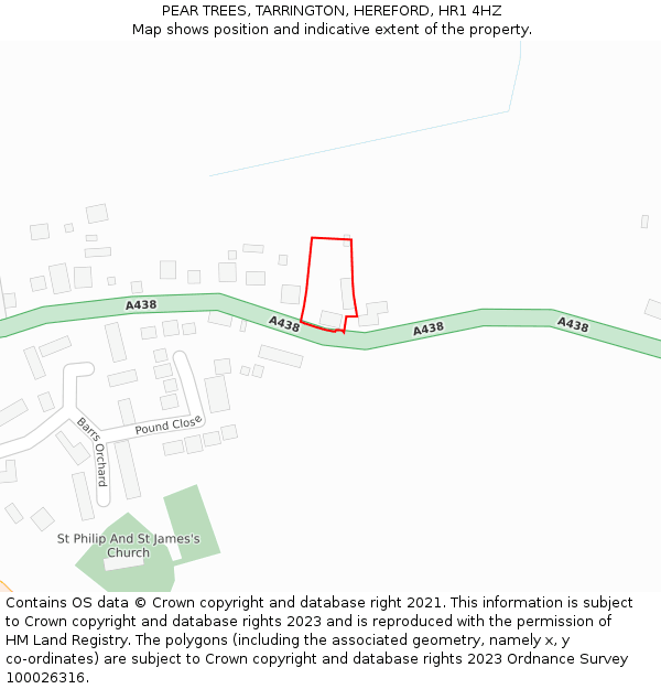 PEAR TREES, TARRINGTON, HEREFORD, HR1 4HZ: Location map and indicative extent of plot