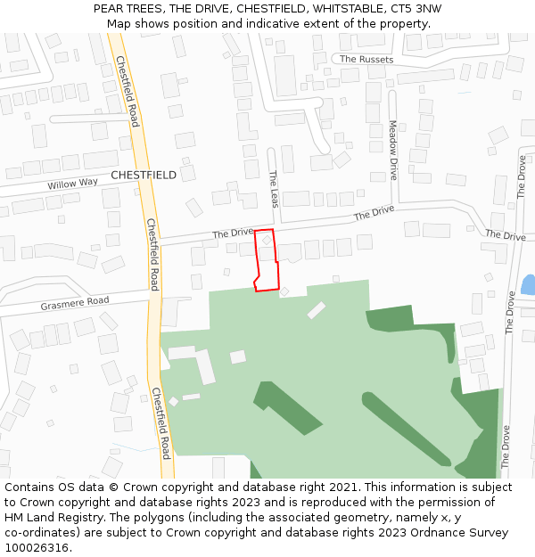 PEAR TREES, THE DRIVE, CHESTFIELD, WHITSTABLE, CT5 3NW: Location map and indicative extent of plot